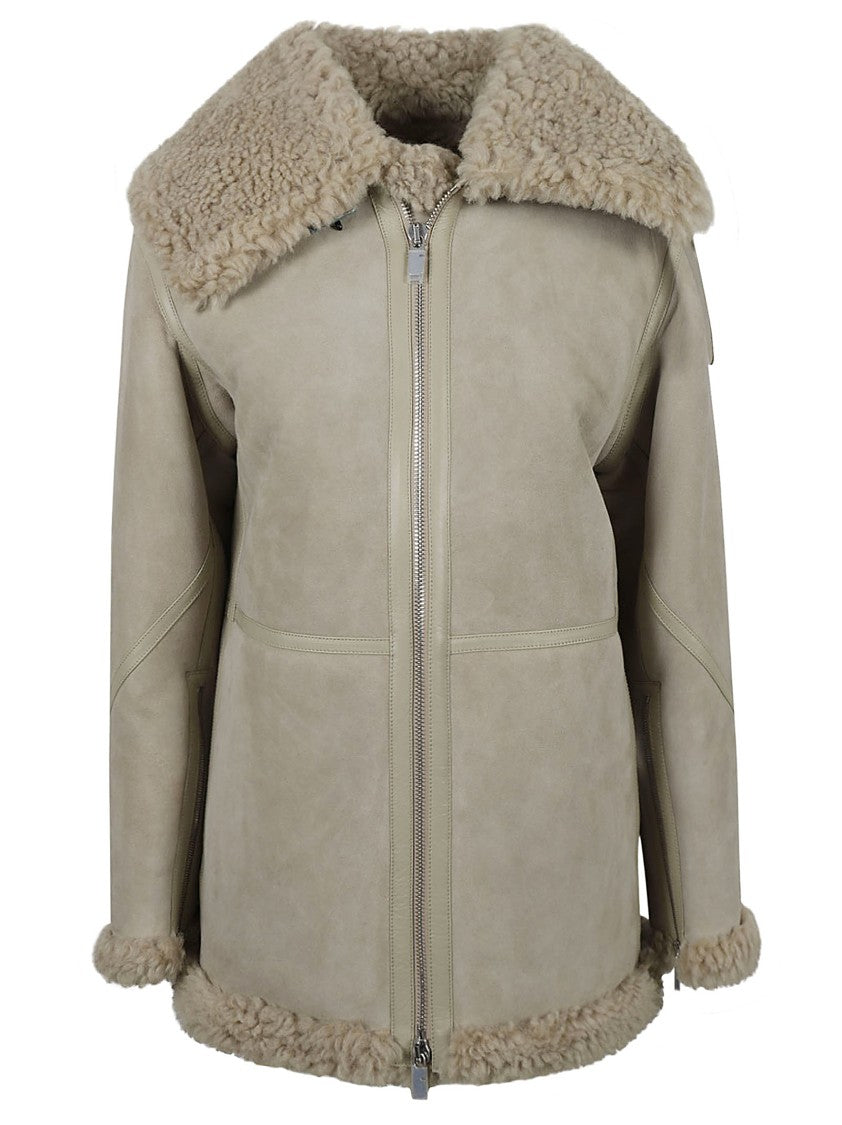 Lamb Shearling Coat With Textured Collar