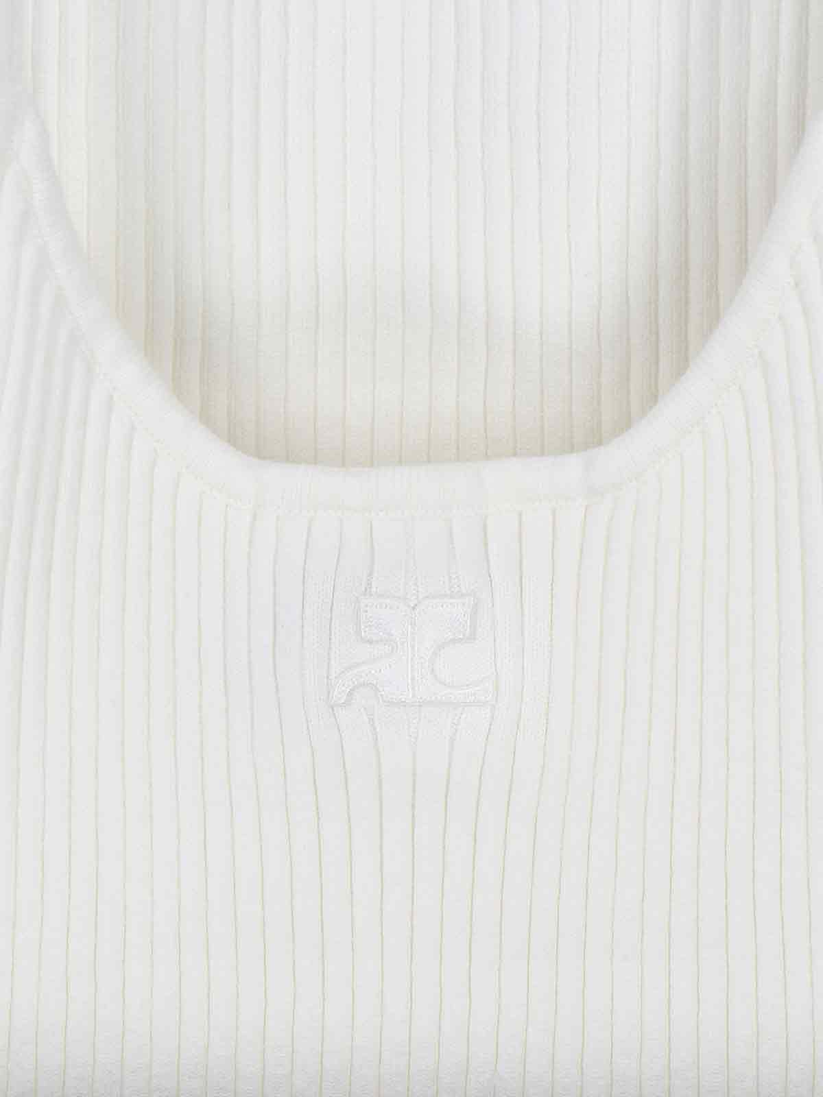 Tank Top, In White Fabric, Ribbed Workmanship