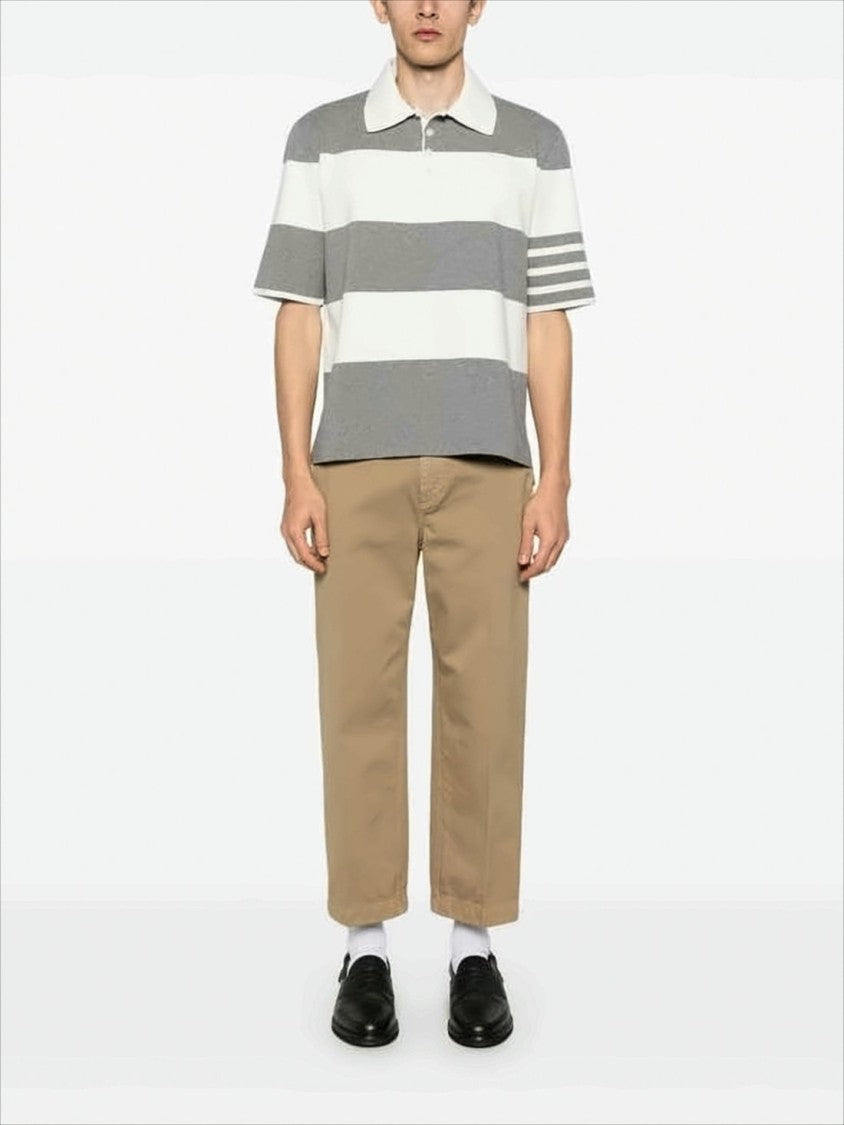 Short-Sleeved Polo Shirt with Horizontal Stripes and Classic Collar