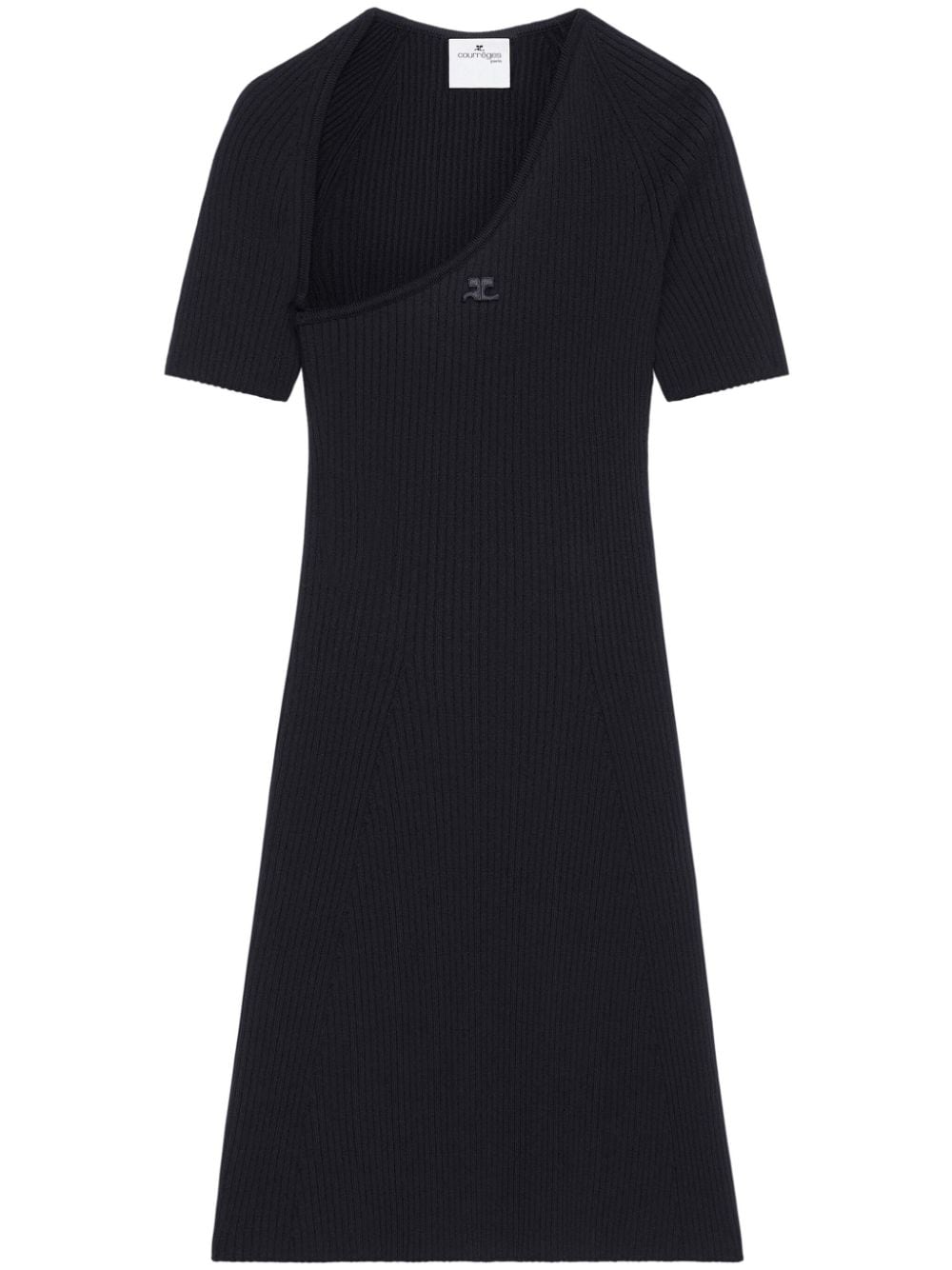Asymmetric Neckline Ribbed Knit Mini Dress