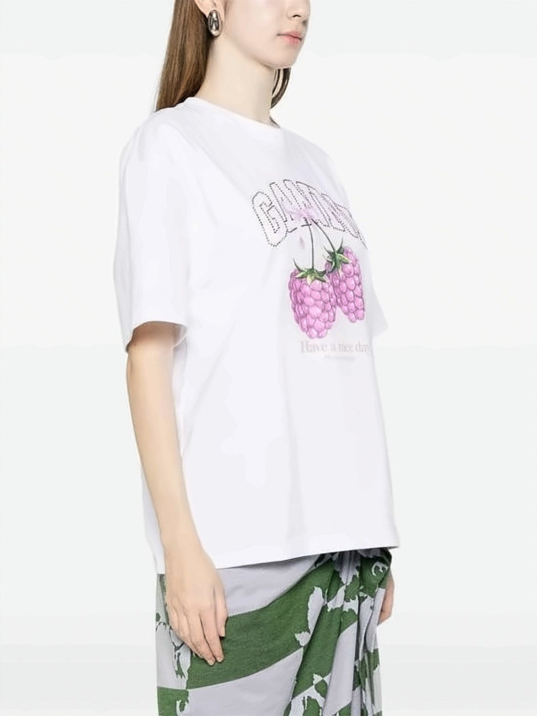 Relaxed Fit White T-Shirt with Raspberries Graphic