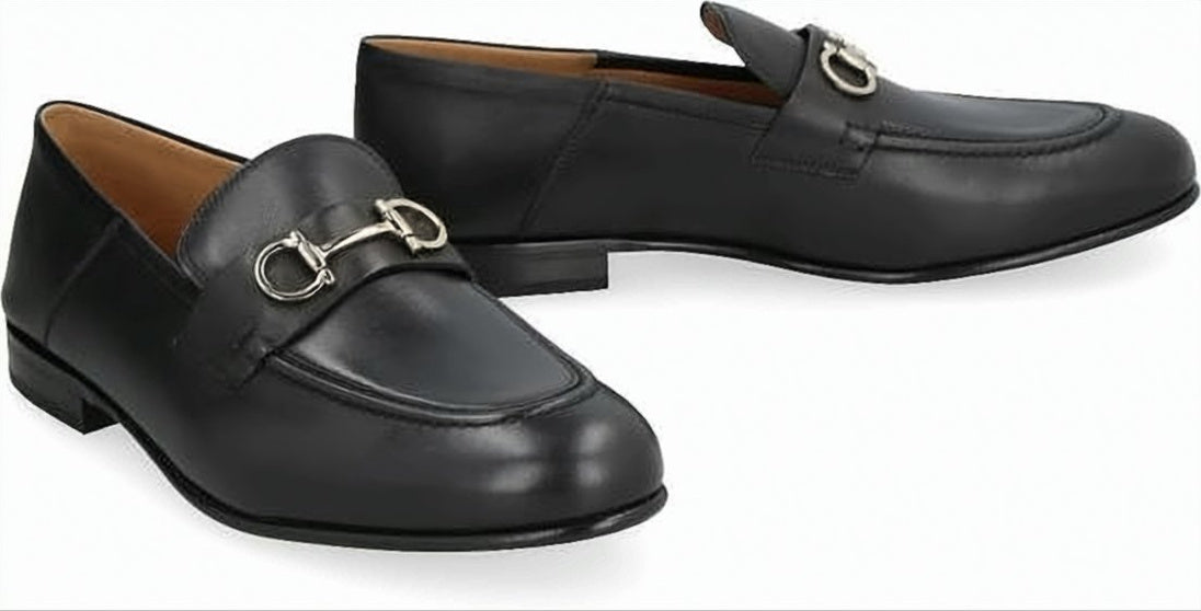 Black Leather Flats with Loafer Silhouette
