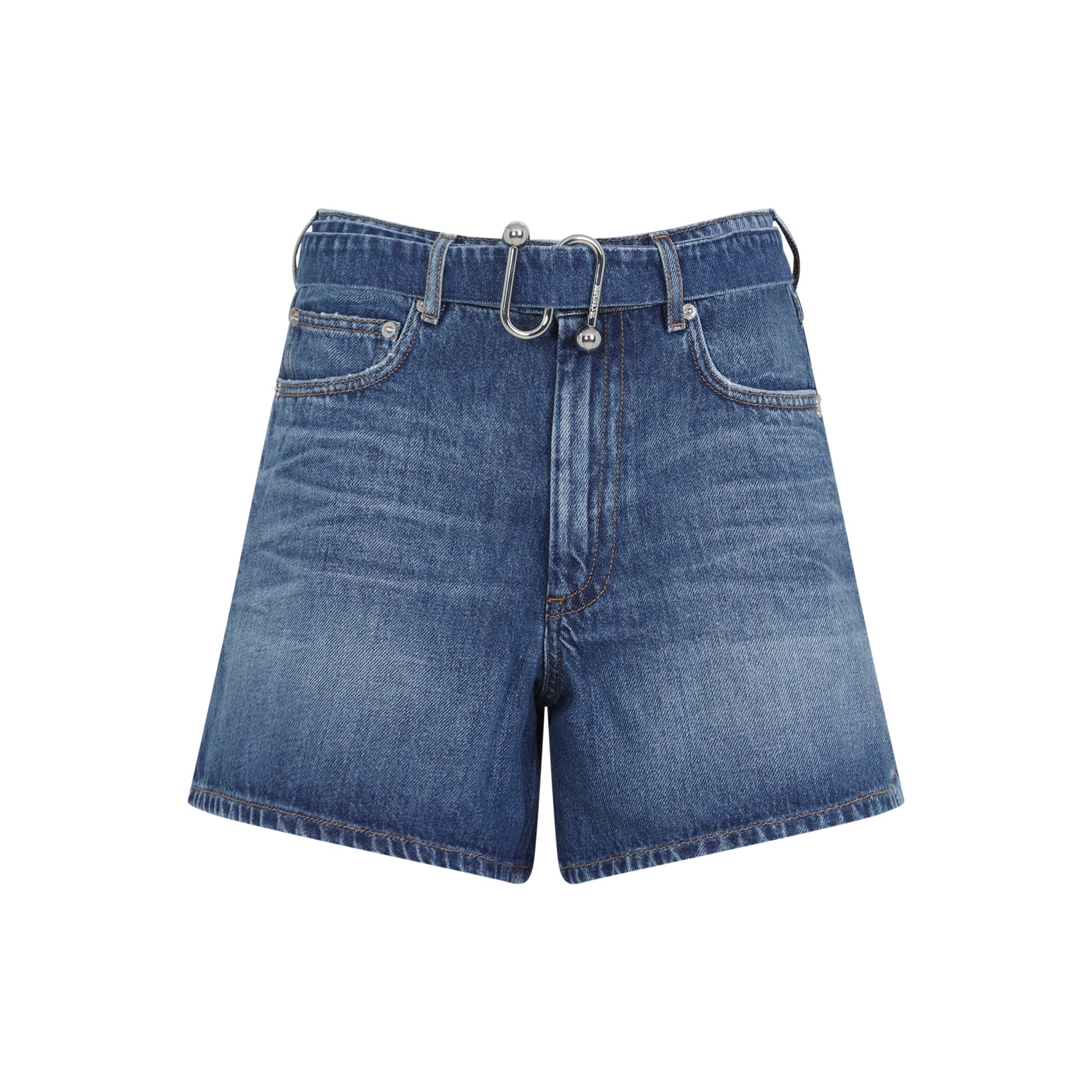 High-Waisted Denim Shorts With Silver-Toned Buckle Detail