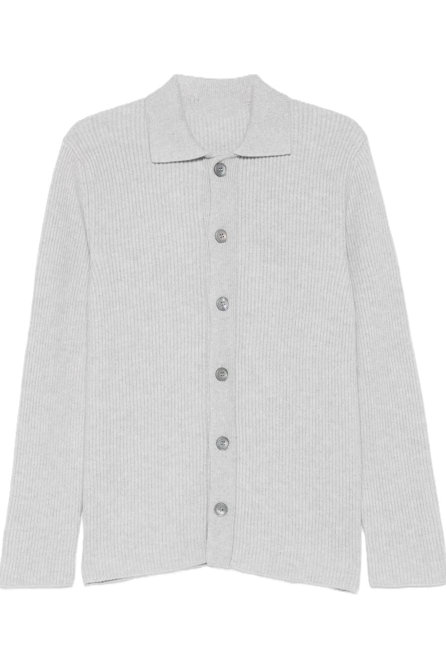 Light Grey Ribbed Knit Cardigan Shirt