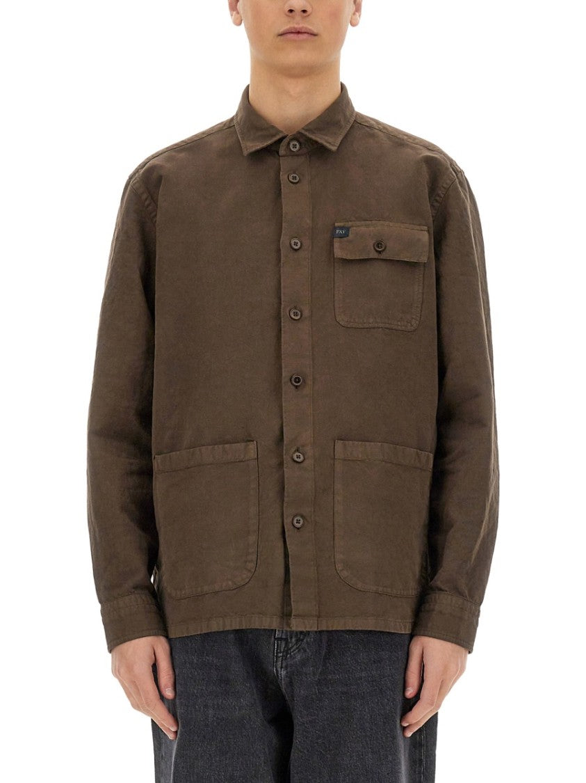 Brown Linen-Cotton Blend Shirt Jacket