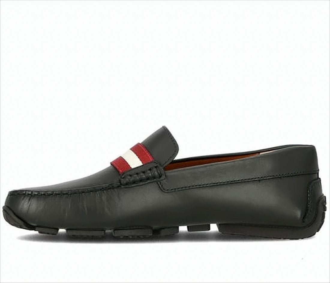 Black Leather Loafers with Red