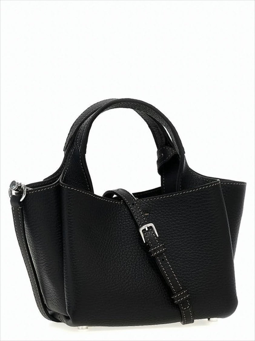 Textured Calf Leather Shoulder Bag With Dual Handles
