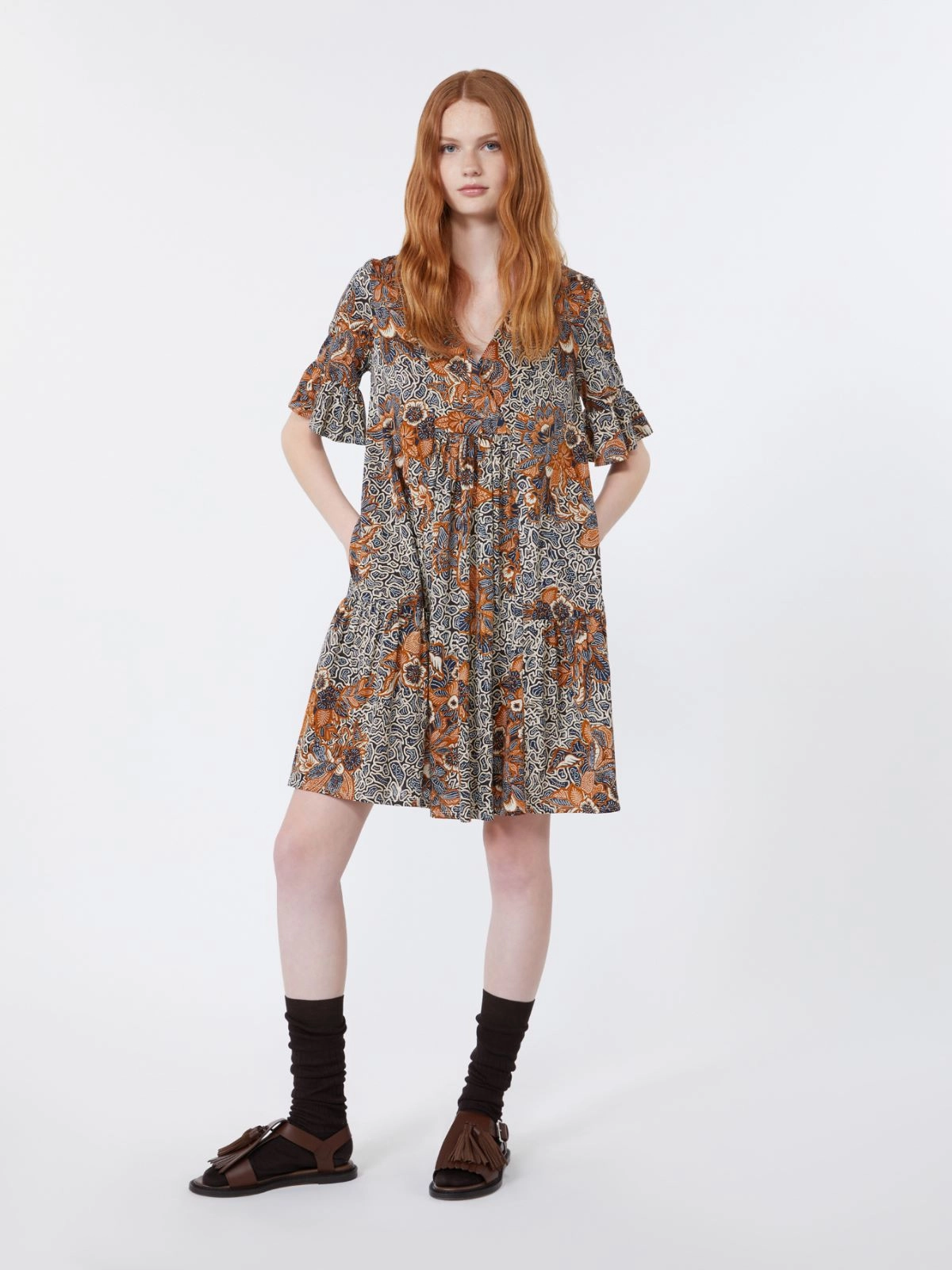 V-Neck Mini Dress with Flared Sleeves