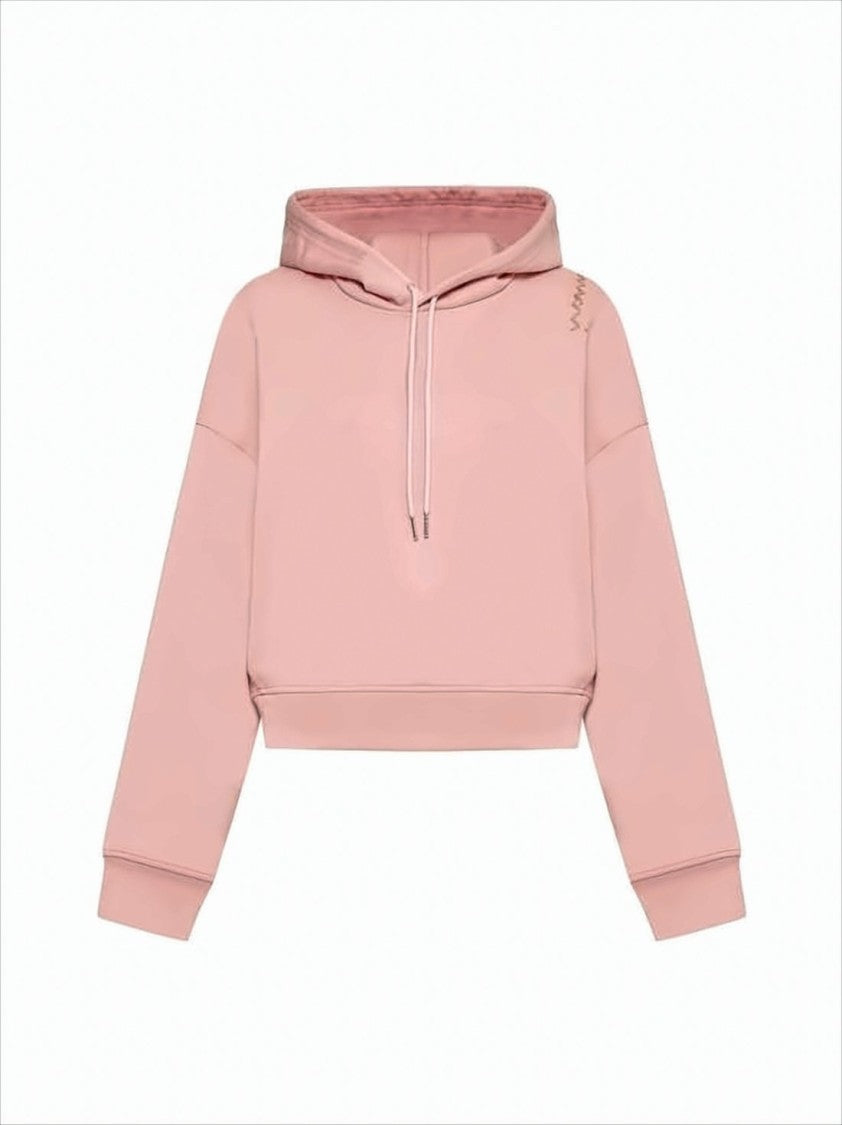 Cropped Hoodie with Relaxed Fit and Zigzag Stitch Detail