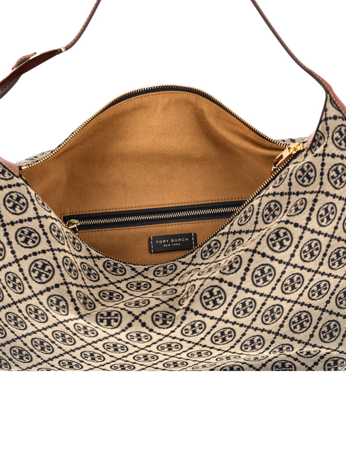 "T Monogram Balloon" Bag, Beige Cotton Blend