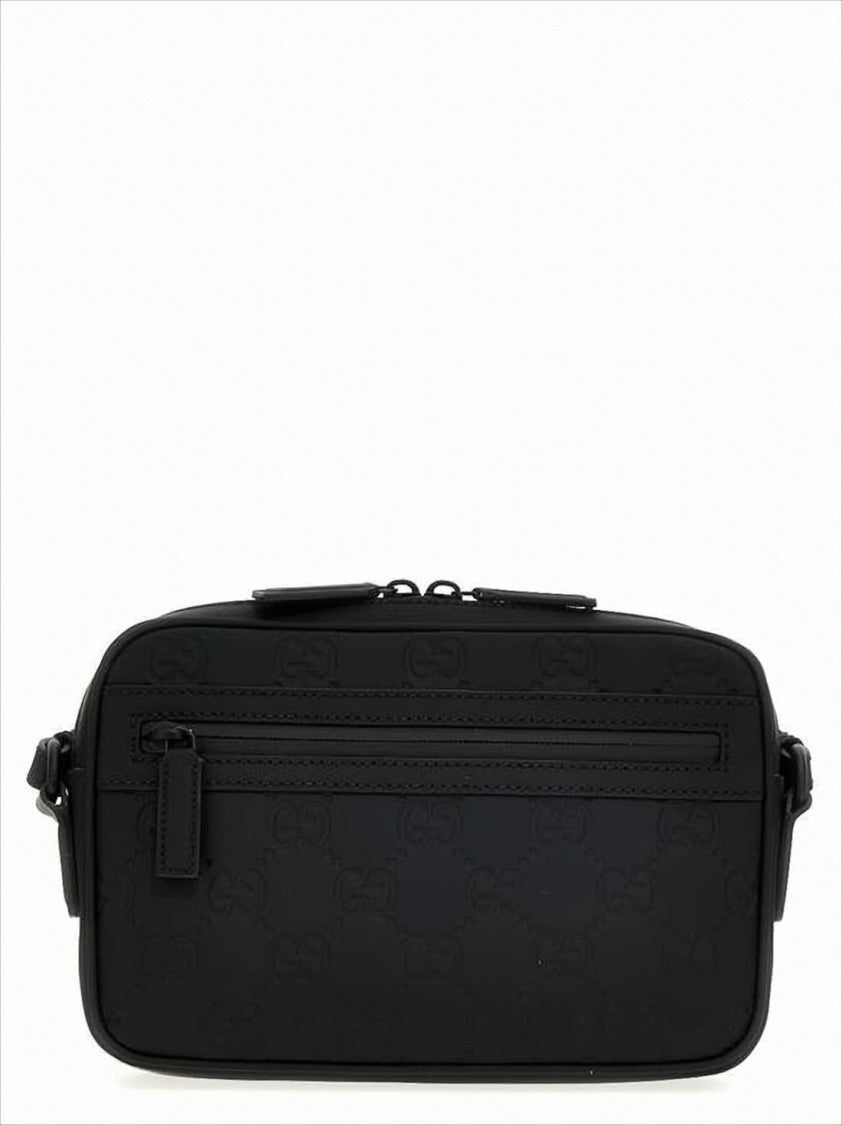 Rectangular Leather Crossbody Bag with Embossed Pattern