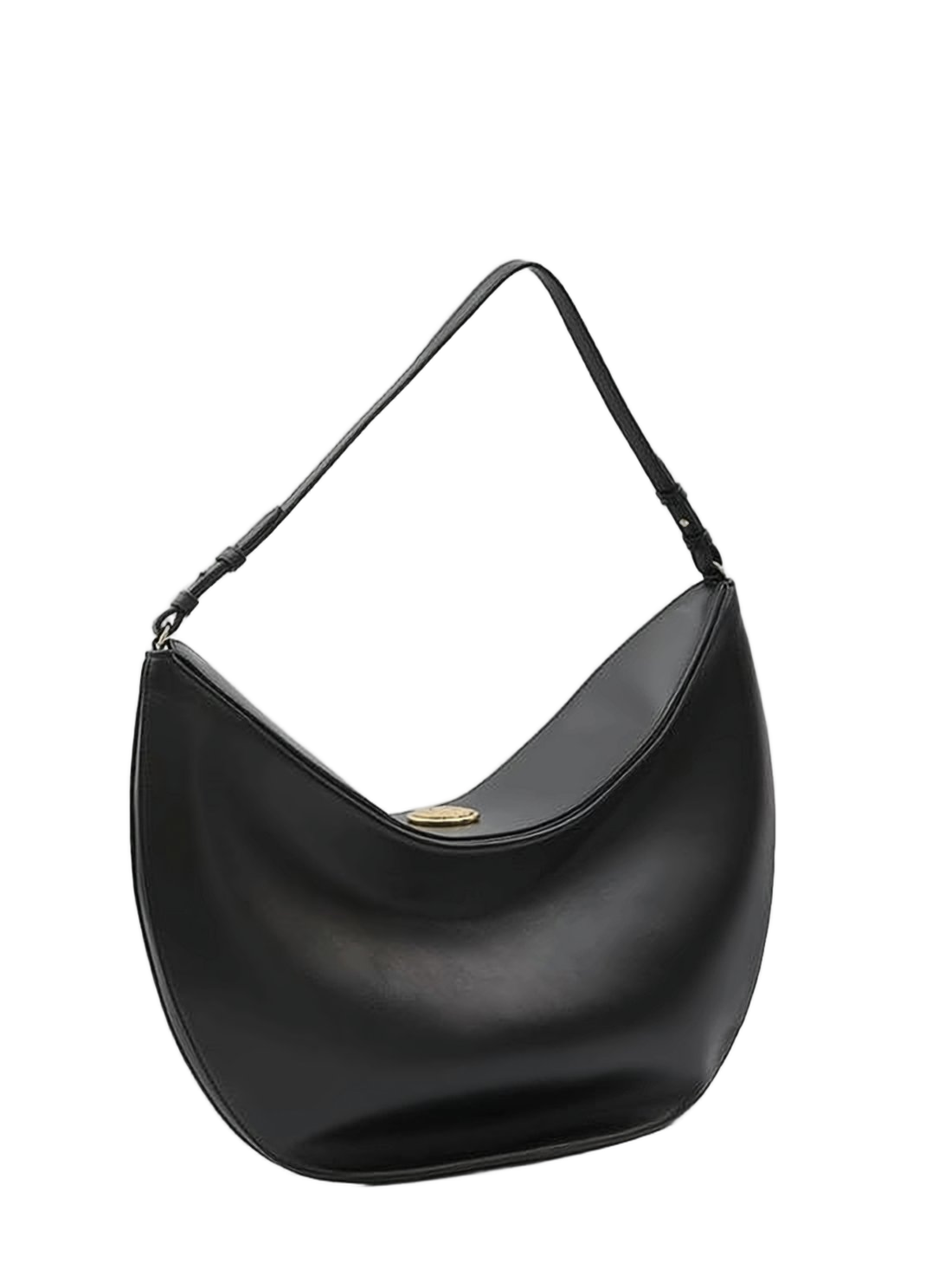 Crescent-Shaped Black Calfskin Shoulder Bag