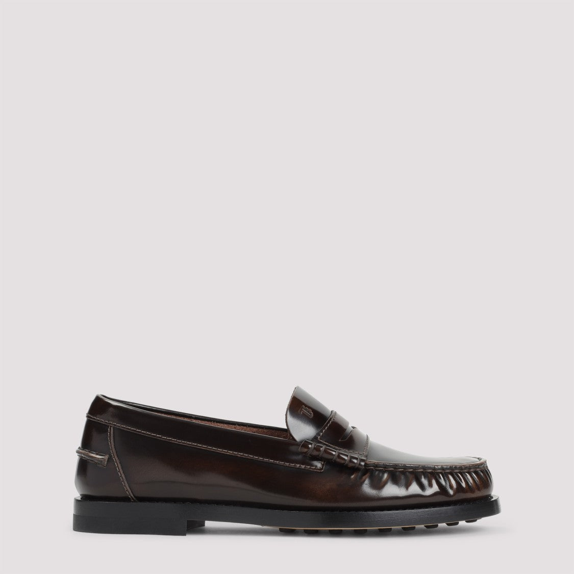 Brown Calf Leather Loafers With Penny Strap