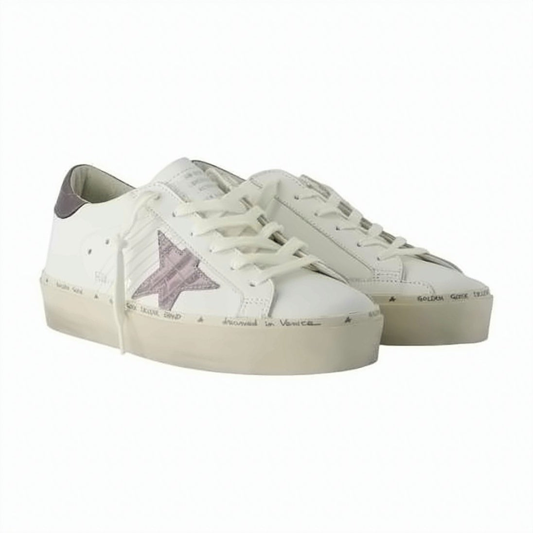 Low-Top Sneakers with Metallic Purple Star Detail