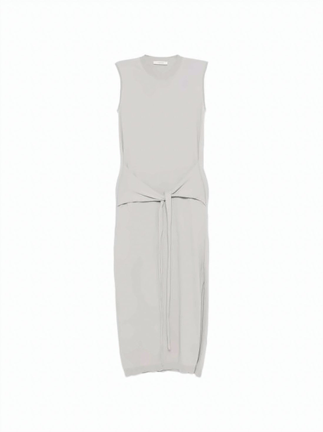 Sleeveless Grey Midi Dress with Fabric Belt