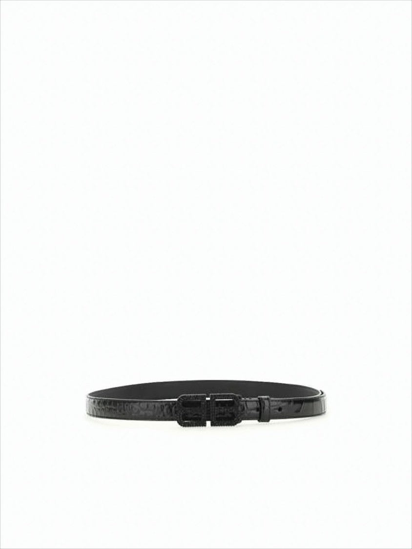 Narrow Calf Leather Belt with Textured Double-B Buckle