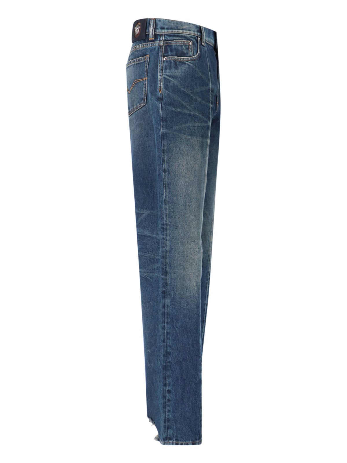 Blue Wide-Leg Distressed Denim Jeans