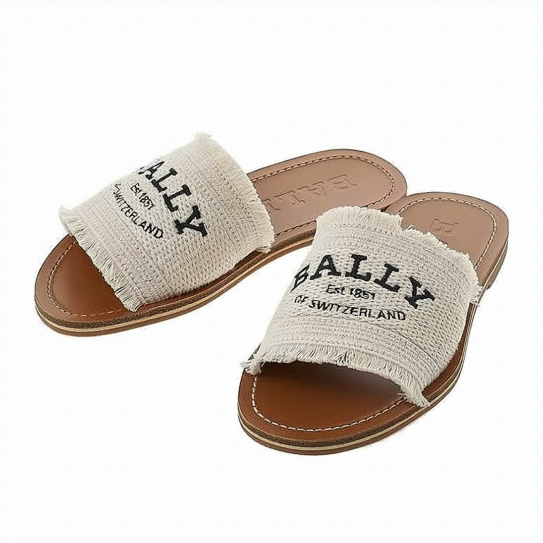 Textured Cream Strap Mules with Rustic Detailing
