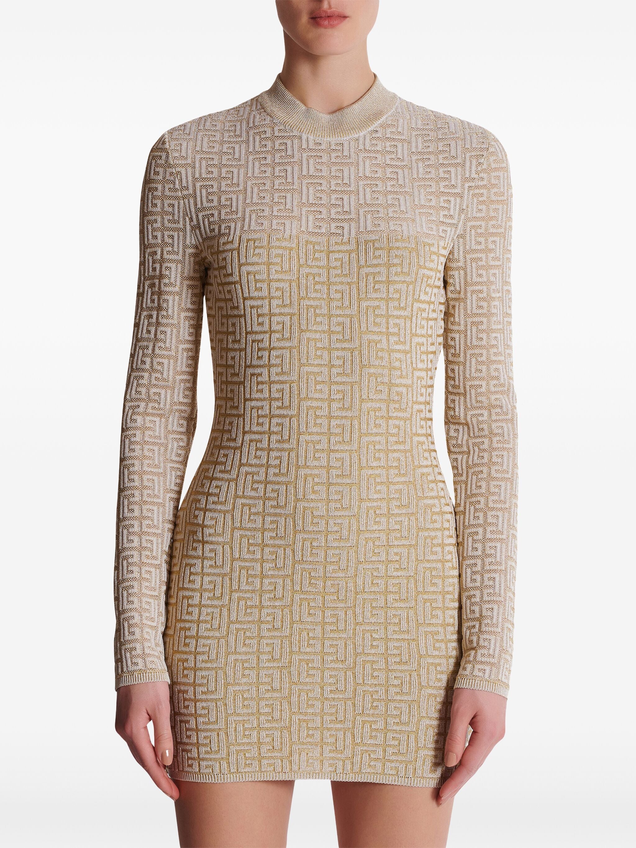 Neutral Abito Fitted Knit Monogram Dress