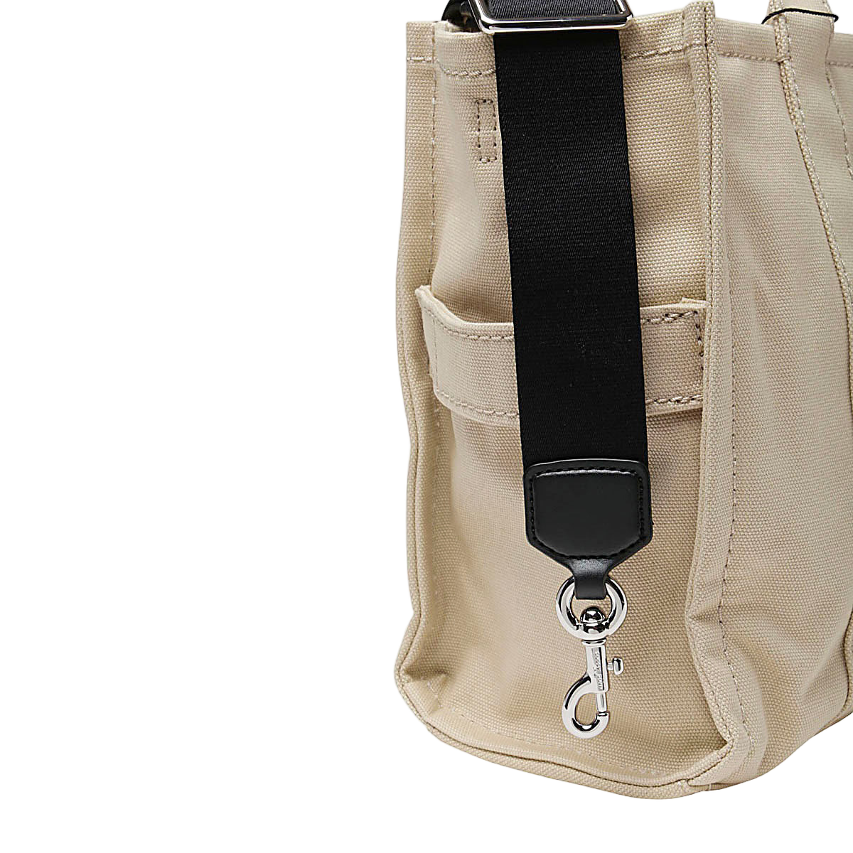 Structured Beige Canvas Tote with Silver Hardware