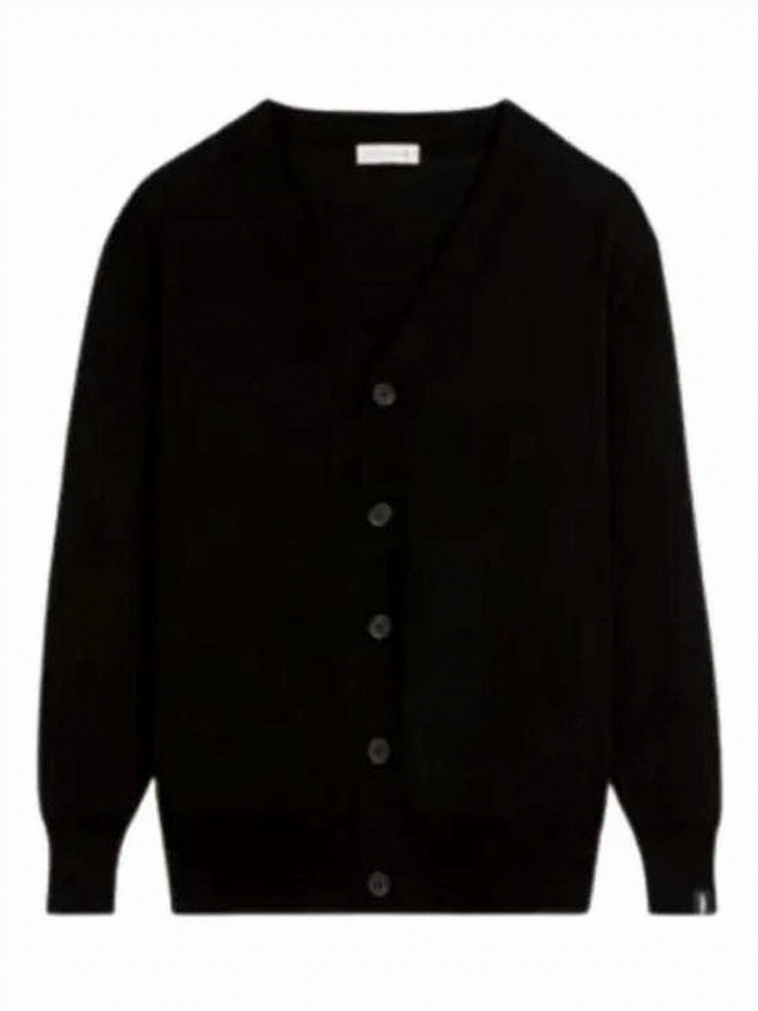 Black Cotton Cardigan with V-Neckline and Button-Down Closure