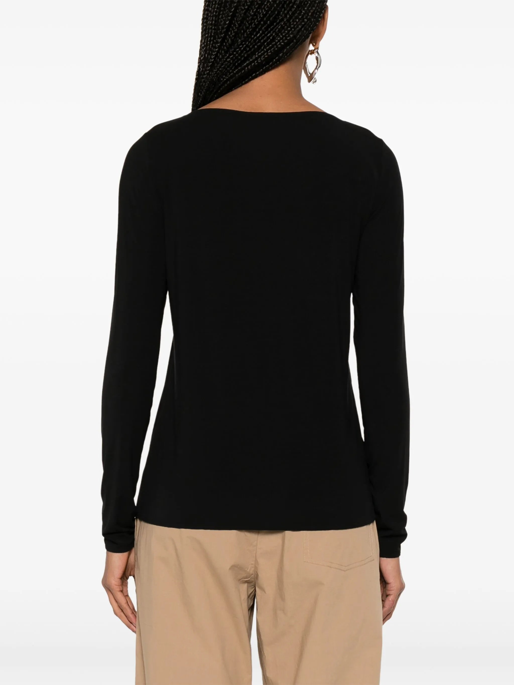 Black Pure Top Fitted Boat Neck Top