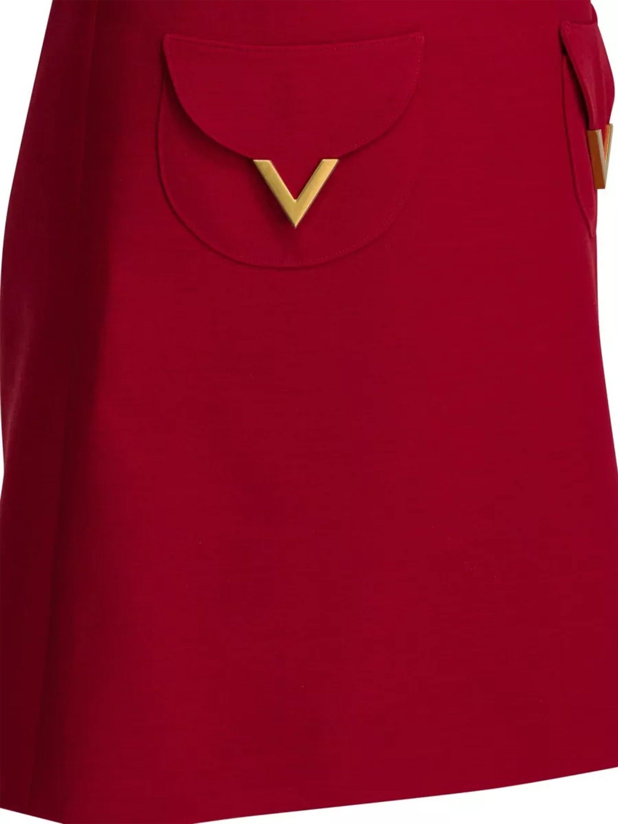 Red V-Gold Detail Flared Mini Dress