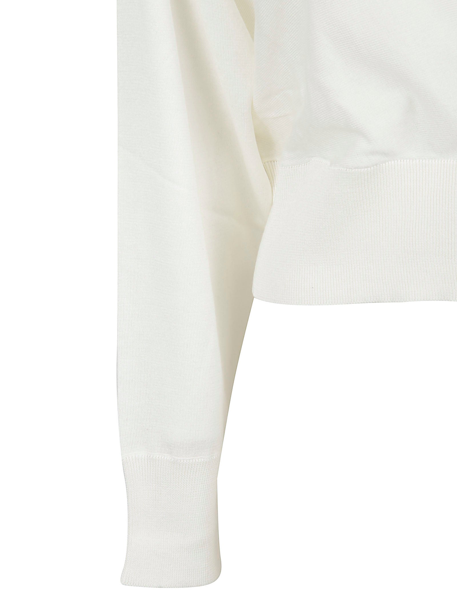 Round Neck White Sweater with Silk-Cotton Blend