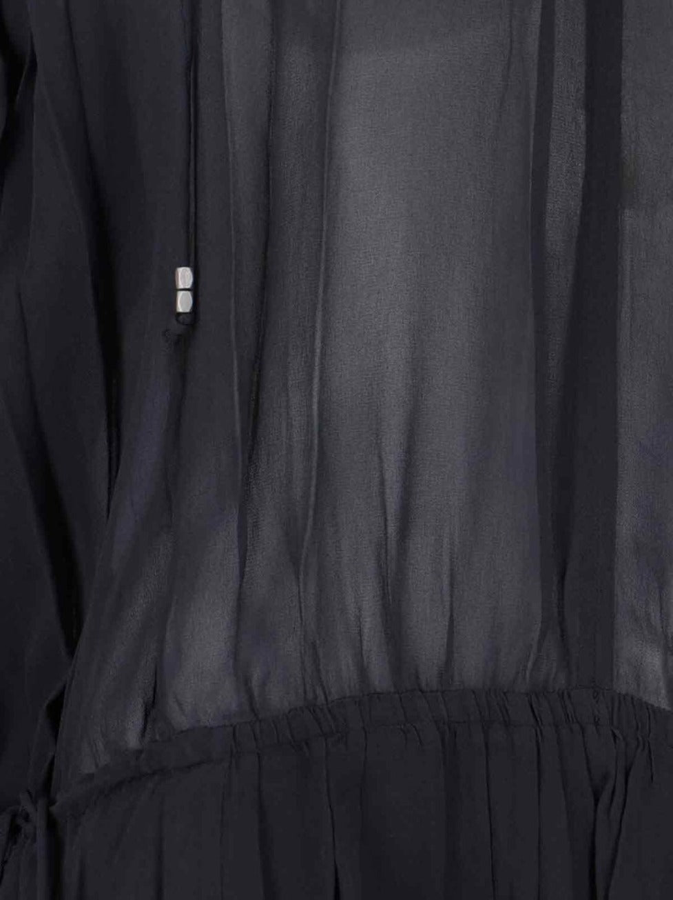 Black Semi-Transparent Midi Dress With Drawstring Waist