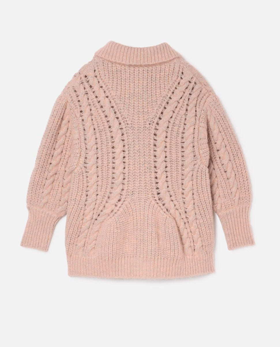 Sculpted Collared Chunky Knit Cardigan W/ Emb
