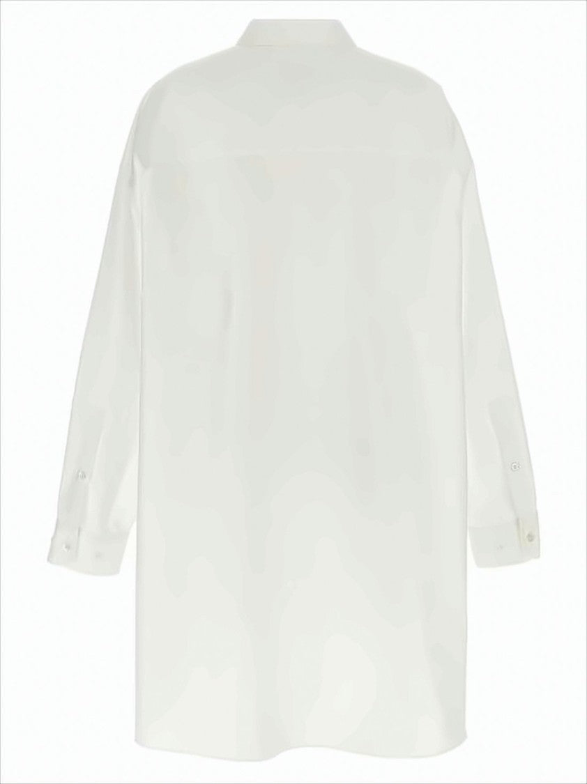 Relaxed Fit White Shirt With Pointed Collar And Curved Hem