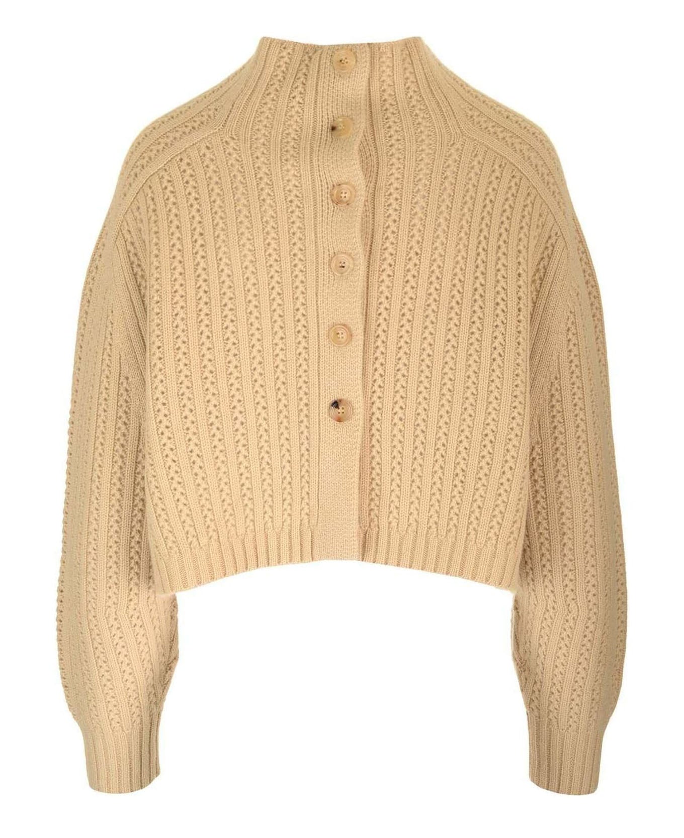 Textured Cable Knit Sweater with High Neckline