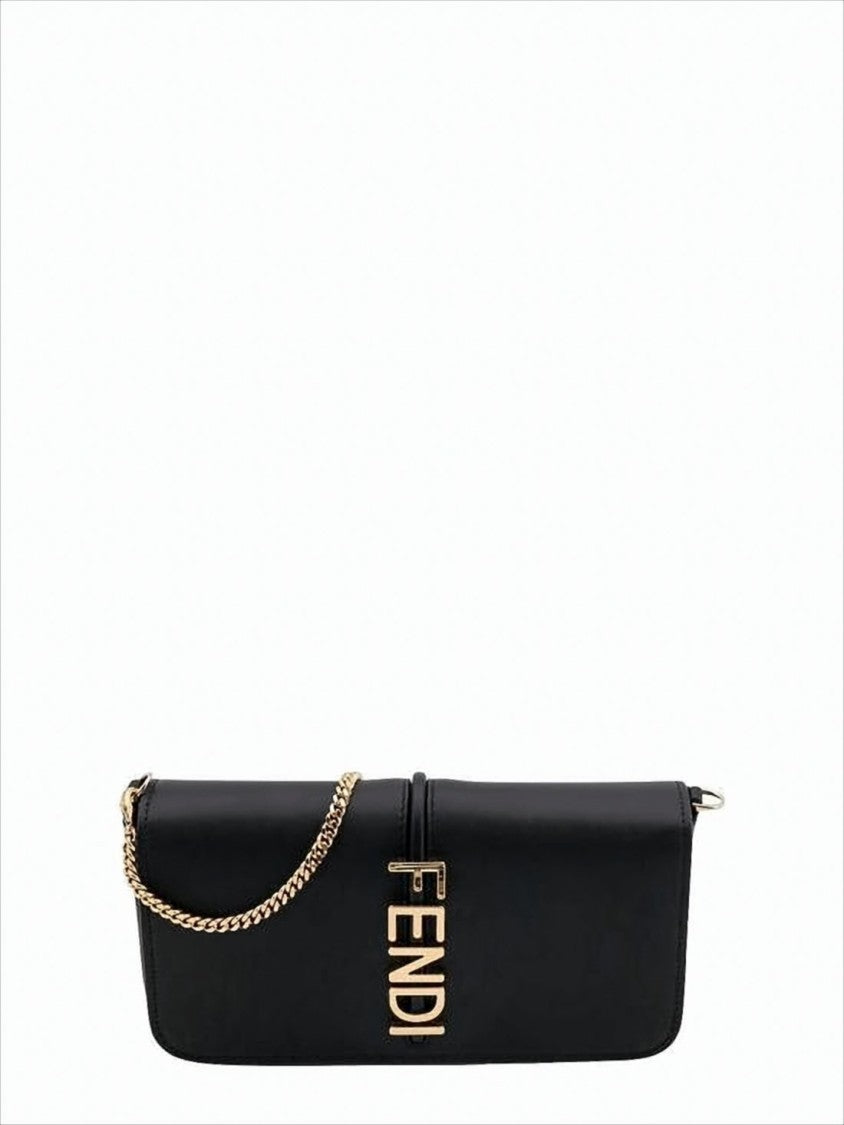 Minimalist Black Calf Leather Crossbody Bag With Gold-Tone Charm