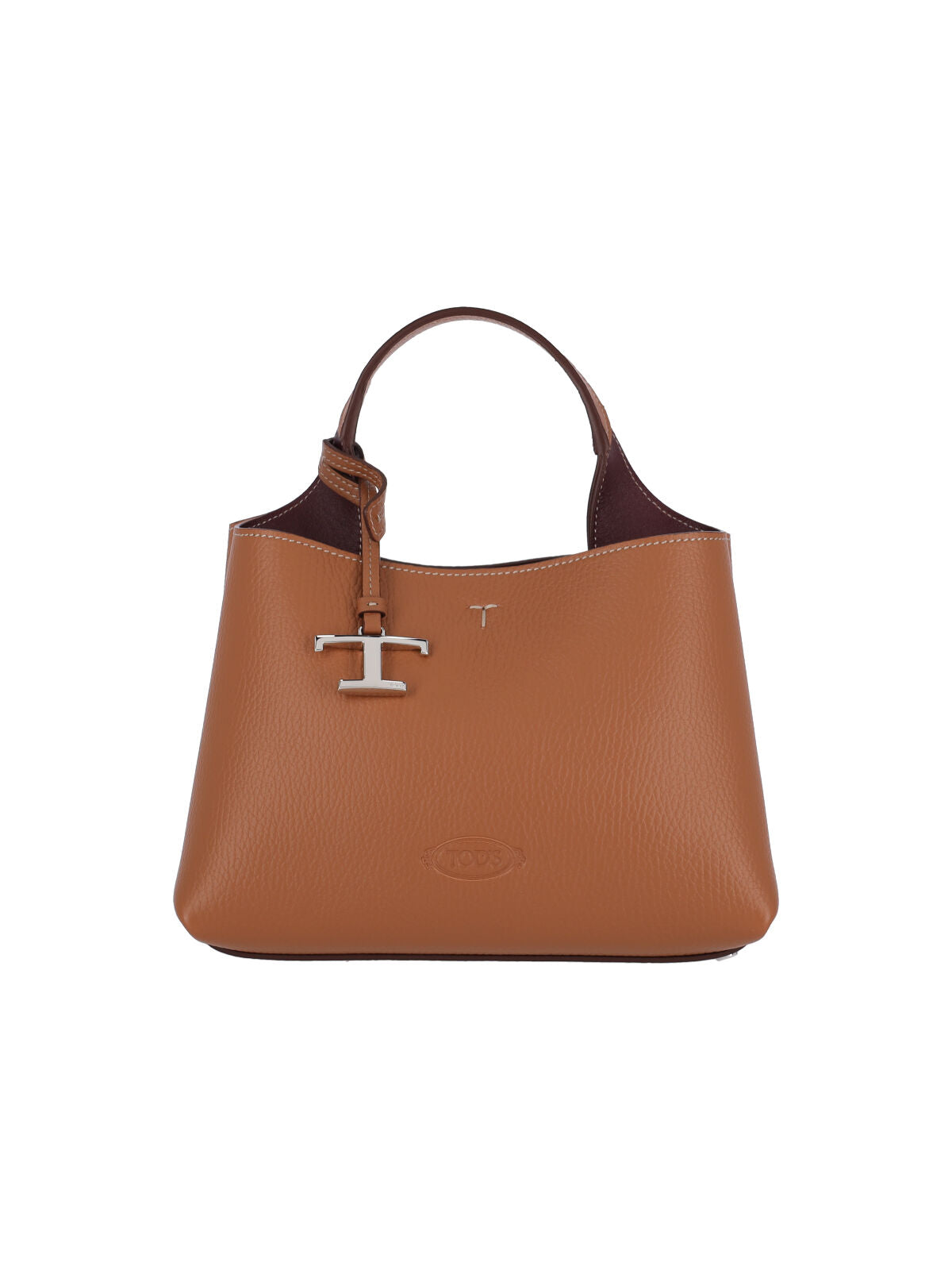 Structured Brown Hammered Calf Leather Shoulder Bag