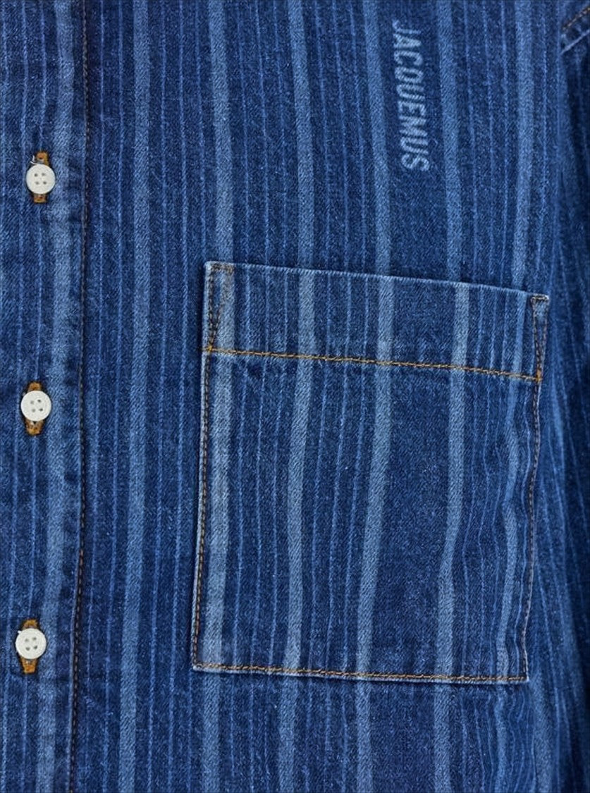Relaxed-Fit Denim Shirt with Vertical Stripes