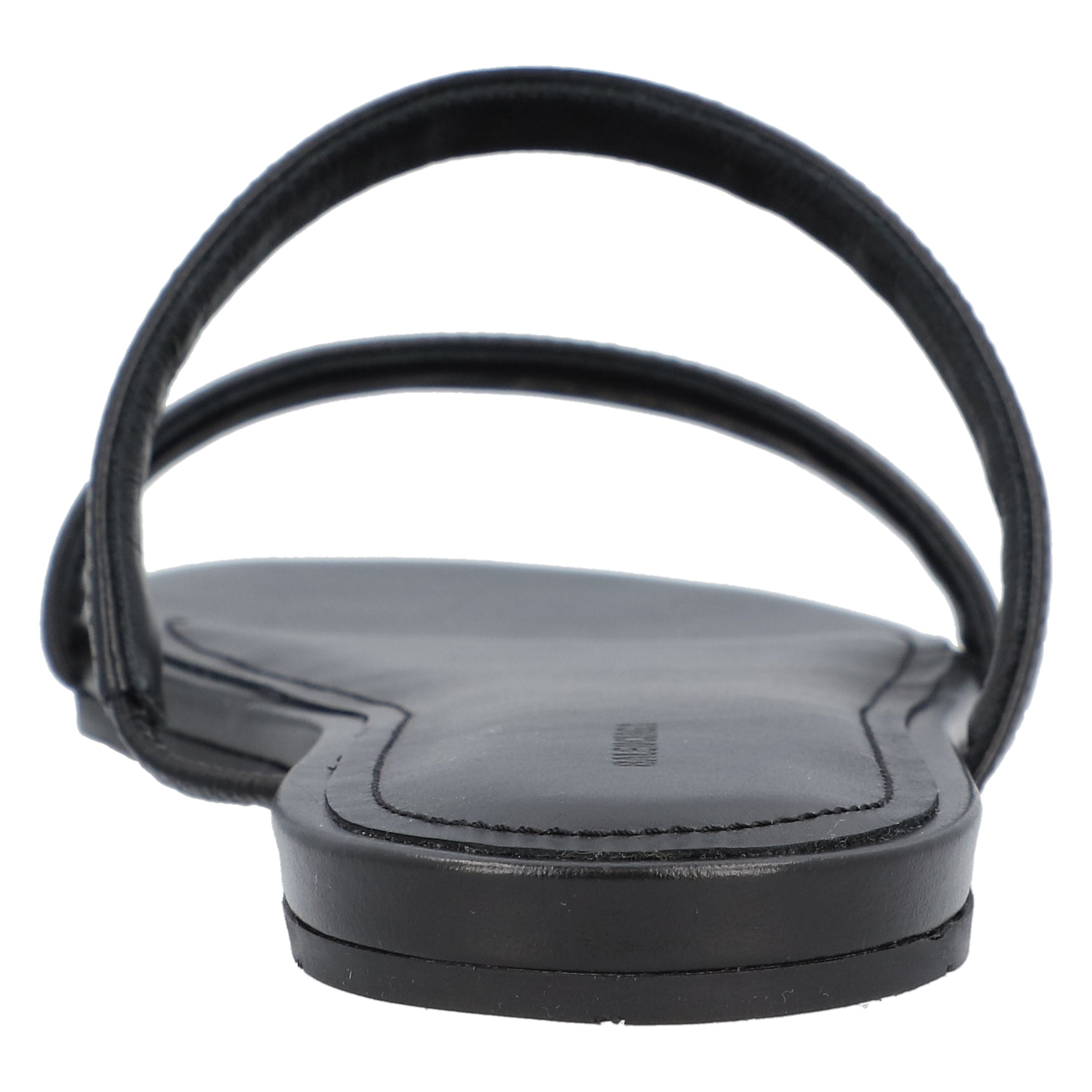 Round Flat Leather Sandals Black