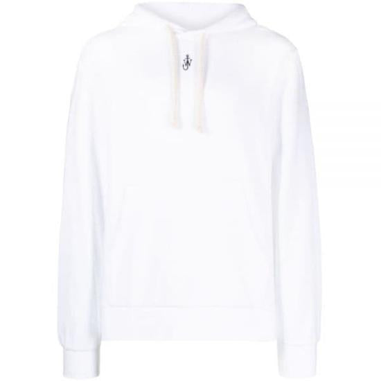 Relaxed Fit White Hoodie With Drawstring And Kangaroo Pocket