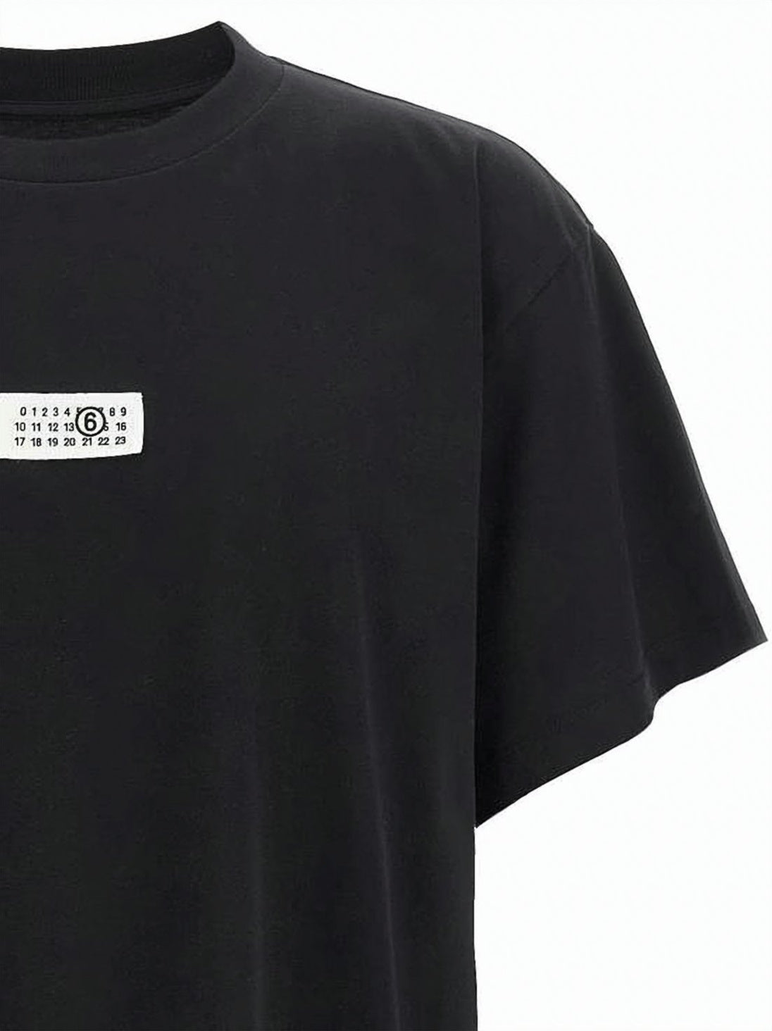 Boxy Fit Black Cotton T-Shirt with Label Detail