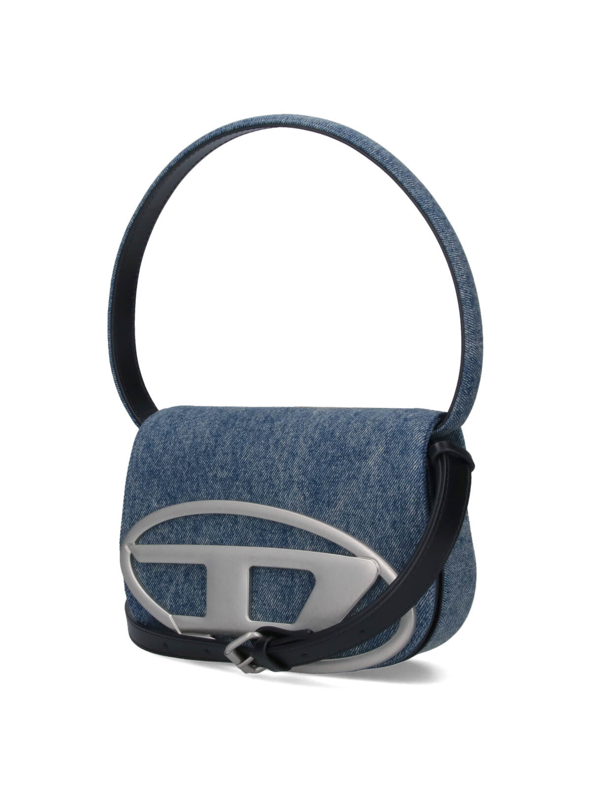 Shoulder Bag In Blue Denim With Leather Trims And Oval D Plaque