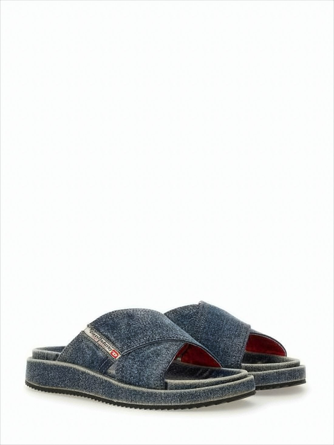 Denim-Textile Slip-On Mules with Vintage Wash Effect