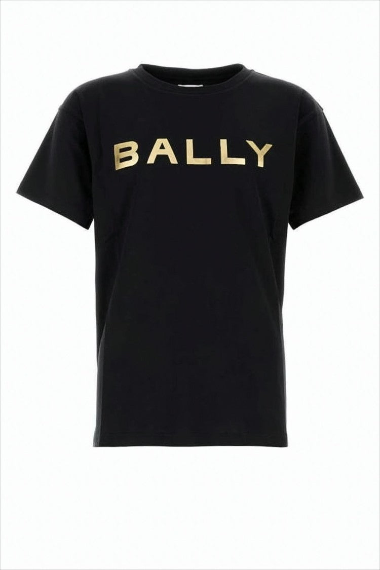 Short-Sleeved Black T-Shirt with Metallic Gold Logo