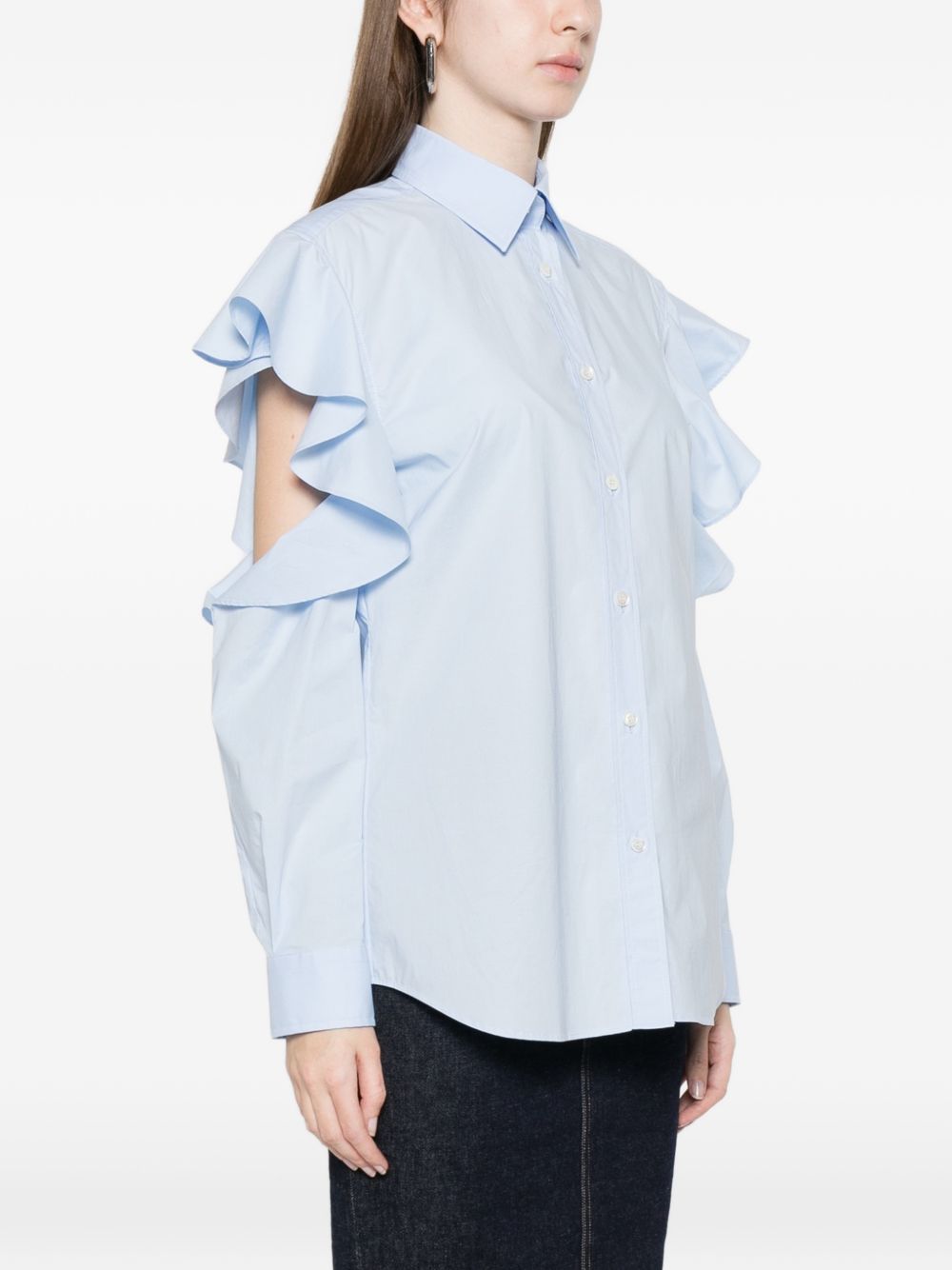 Light Blue Ruffle Cut-Out Top
