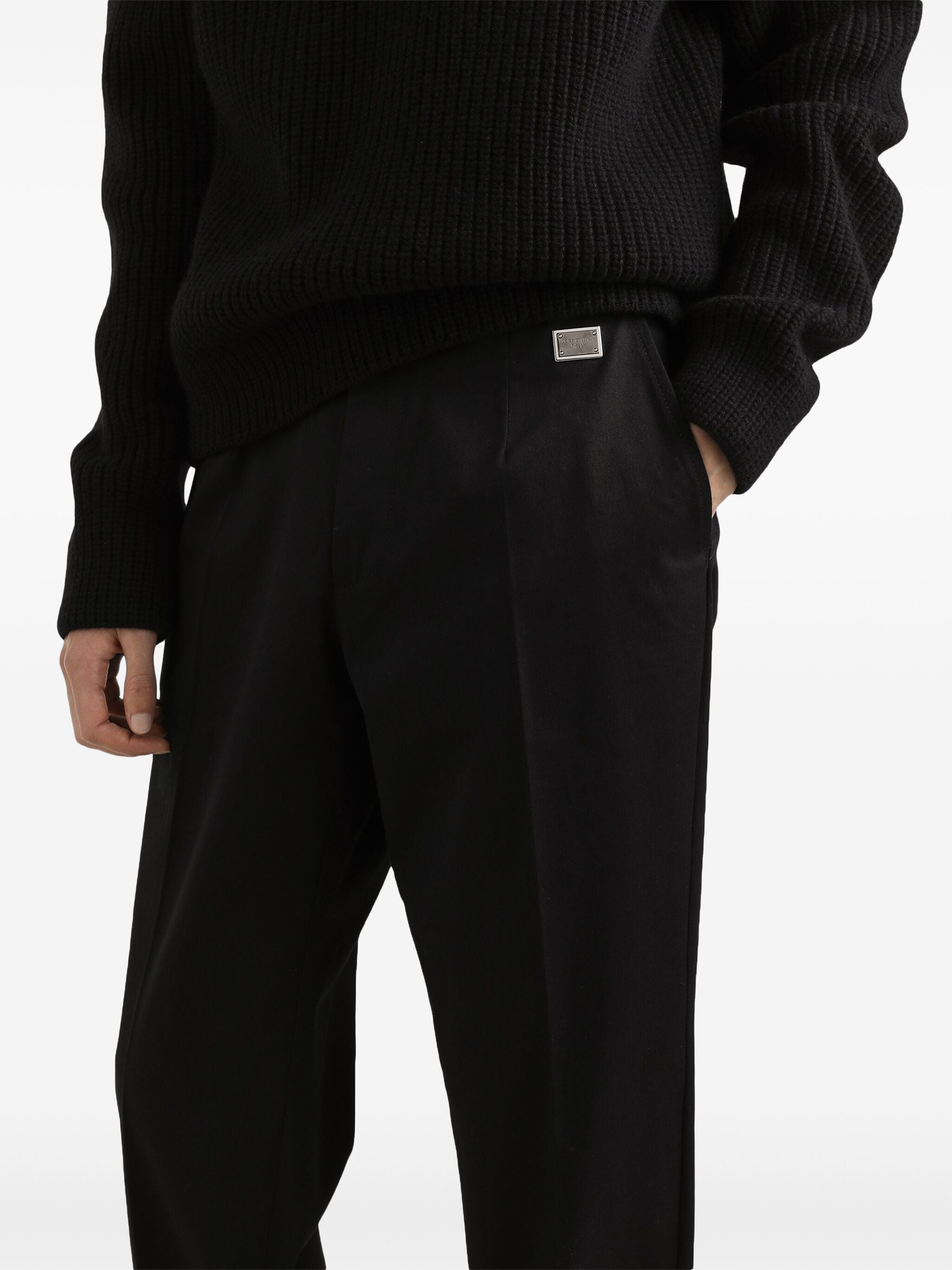 Tailored Stretch Cotton Gabardine Black Trousers