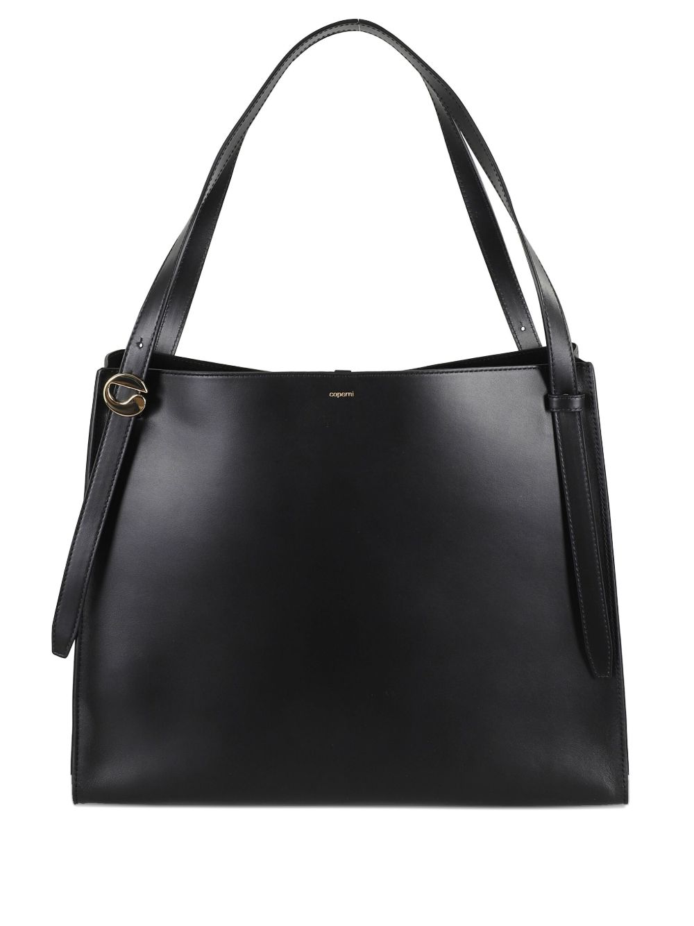 Structured Black Handbag With Gold-Tone Logo Detail
