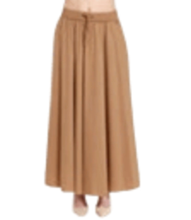 Camel Midi Skirt with Elastic Waistband