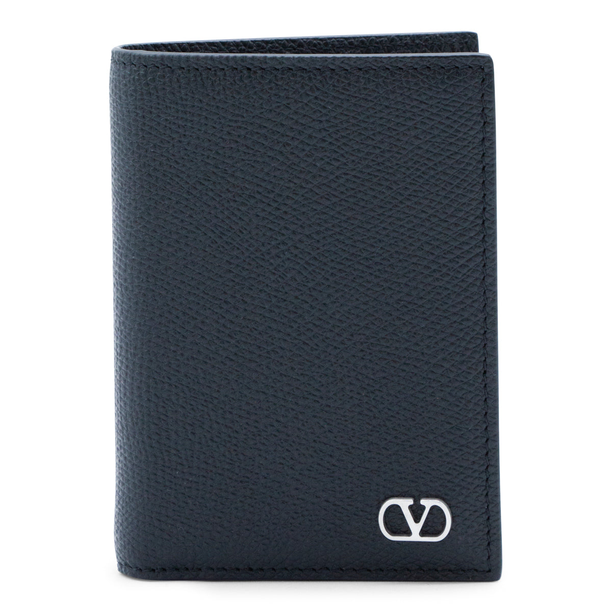 Textured Black Wallet with Silver-tone Logo Emblem