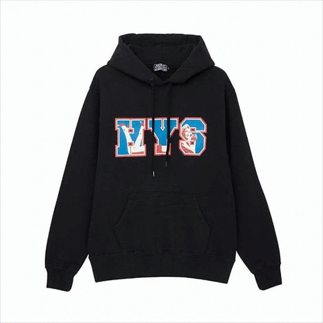 Classic Black Hooded Sweatshirt with Bold Graphic Print