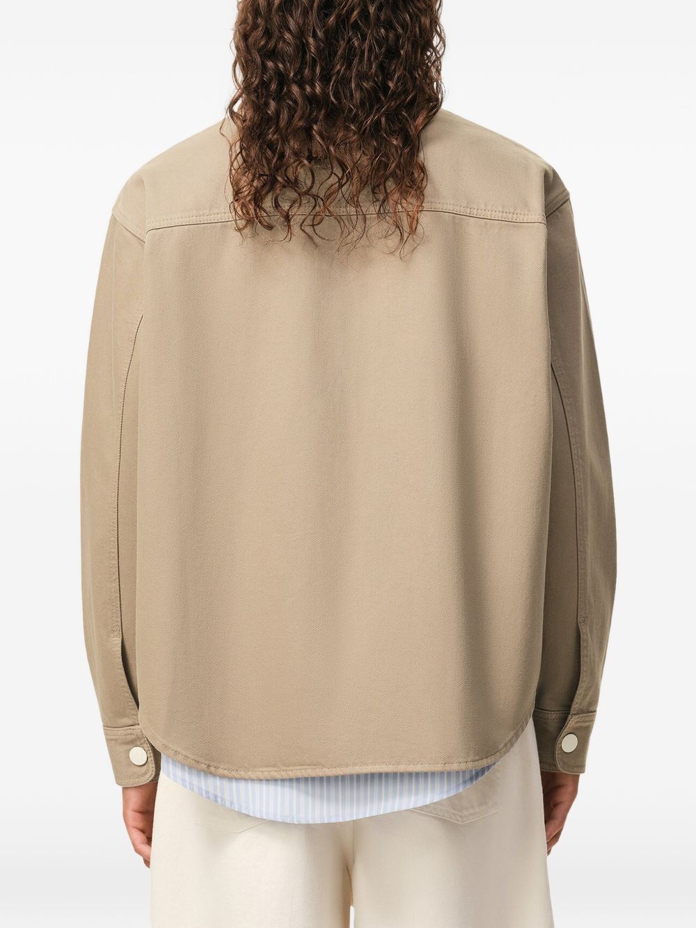 Beige Denim Shirt with Knitted Patch