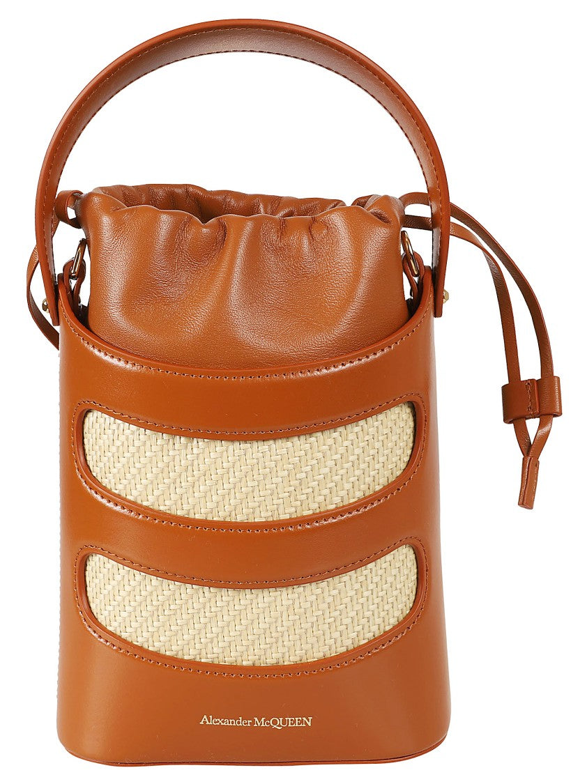 Structured Brown Leather Bag With Woven Elements