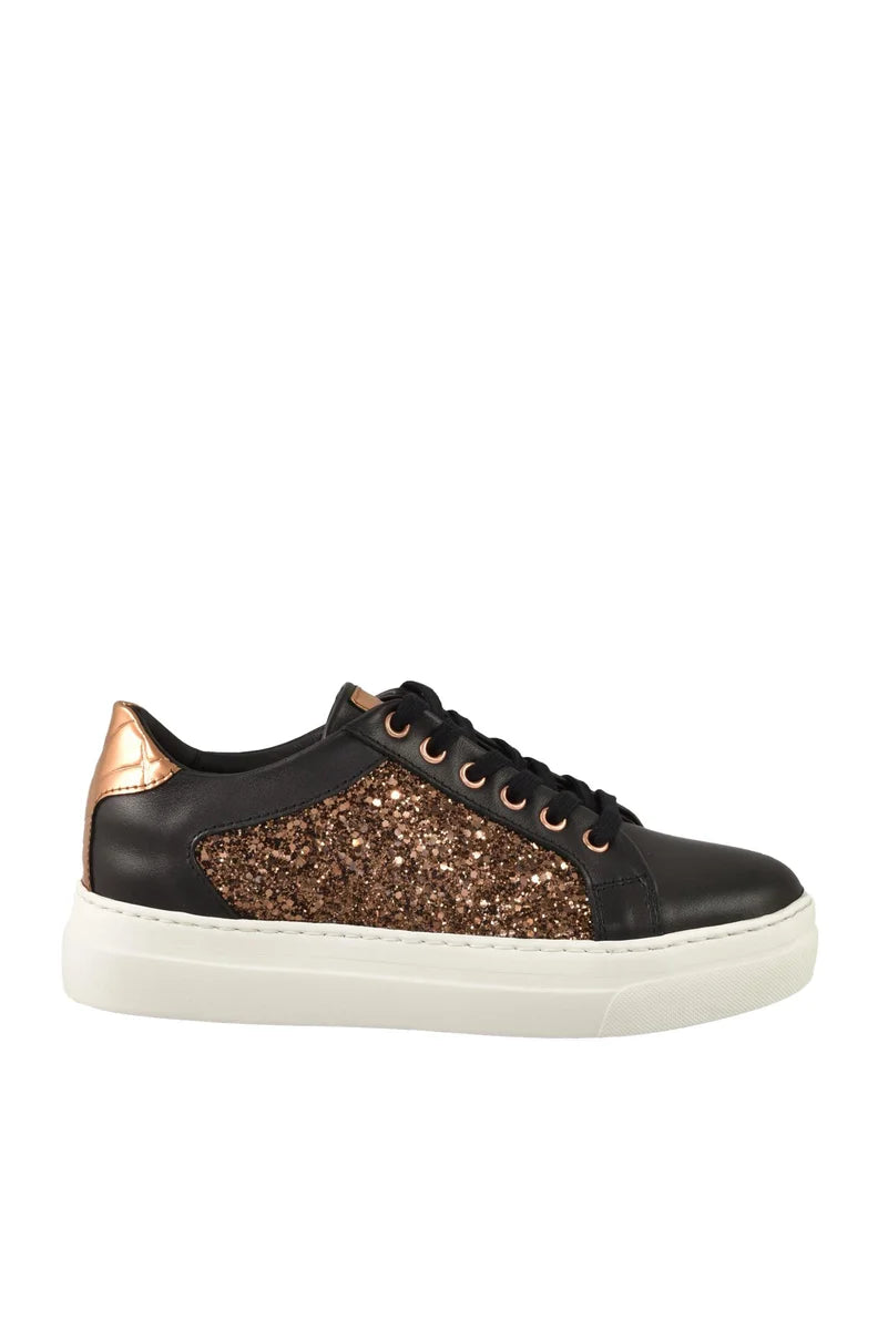 Leather/Polyurethane Sneakers - Black/Bronze